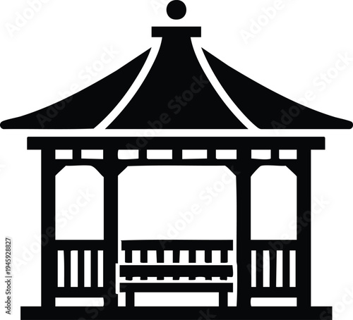 A outdoor wooden gazebo silhouette vector illustration on a white background