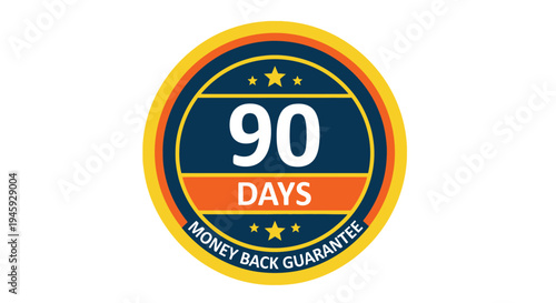 Vibrant vector graphic illustration featuring a bold ninety days money back guarantee seal design