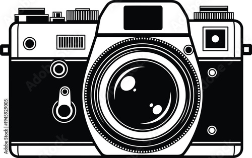 Vintage analog camera with prominent lens and classic design features