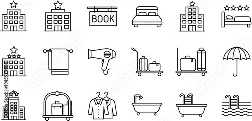 London landmarks icons set in vector style with simple furniture and interior symbols including sofa chair bed table lamp desk couch and home design elements