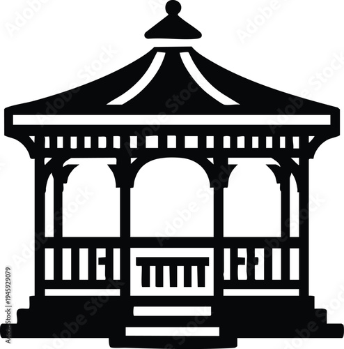A outdoor wooden gazebo silhouette vector illustration on a white background