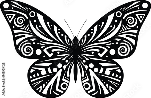 Intricate artistic butterfly with geometric and swirling patterns