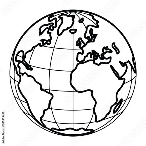 Simple Outline of the Earth Globe Showing Continents and Oceans