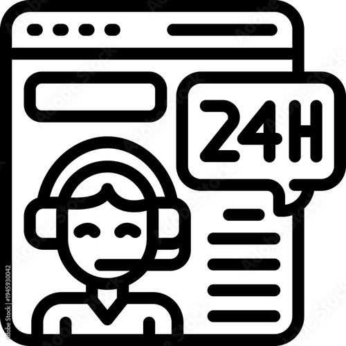 24 hour support line icon. Clean and minimalist vector icon for websites, mobile apps, presentations, and logos. Fully scalable and customizable for any project.