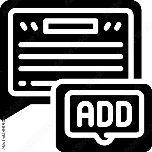 message add glyph icon. Strong and solid vector icon for websites, mobile interfaces, presentations, and visual branding. High quality and easy to edit.