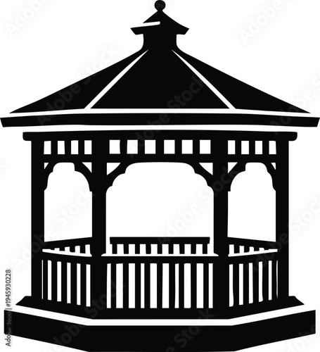 Black silhouette of a classic gazebo a decorative outdoor structure for gardens and parks isolated isolated on white background