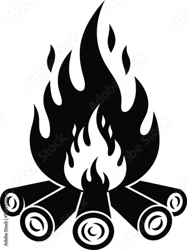 A campfire burning brightly with logs arranged in a teepee formation around the flames