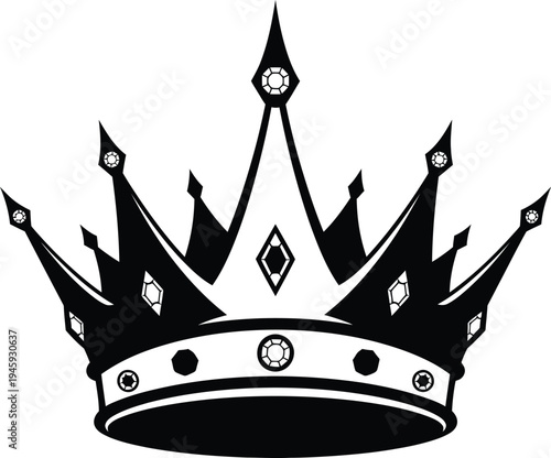 Elegant black and white crown with intricate gemstone details and pointed arches.