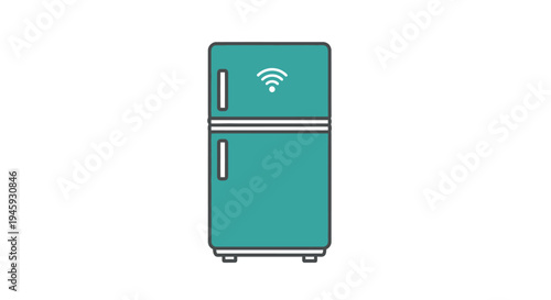 Smart Teal Refrigerator with WiFi Icon.