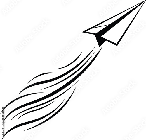 Dynamic paper airplane soaring with motion lines behind it