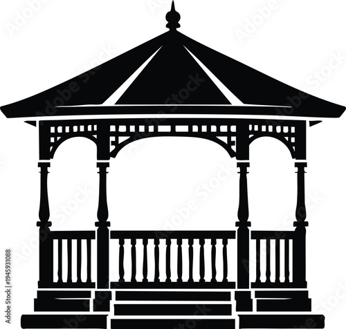 Black silhouette of a classic gazebo a decorative outdoor structure for gardens and events isolated isolated on white background