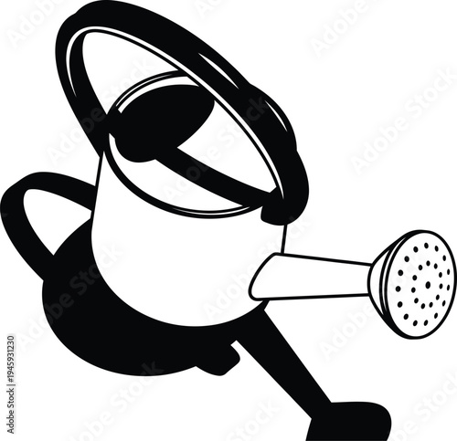 A whimsical cartoon depiction of a watering can with an attached sprinkle head.