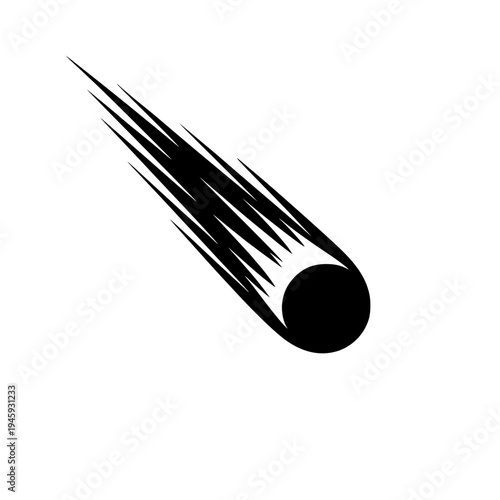 Falling asteroid meteor flat style black white icon  