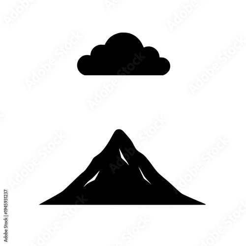 Cloud covering mountain black white icon 