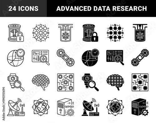Quantum Computing and Advanced Physics Research Symbols Featuring Neural Networks Satellite Communication and Mathematical Server Processing Logic