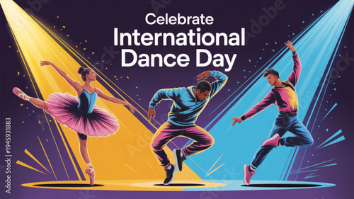 Dancers celebrate international dance day with dynamic movements and colorful costumes on stage