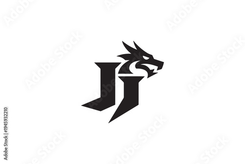Dragon head logo integrated with bold double j initials for powerful branding