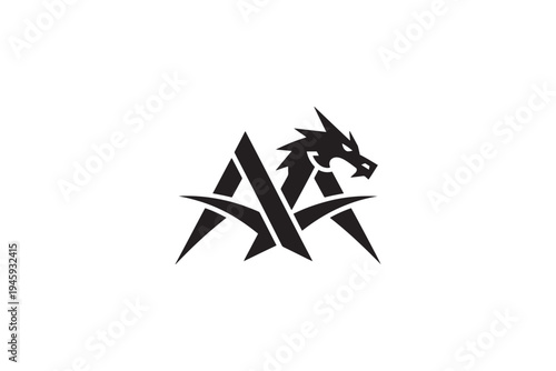 Dragon integrated aa logo design powerful mythical creature symbol