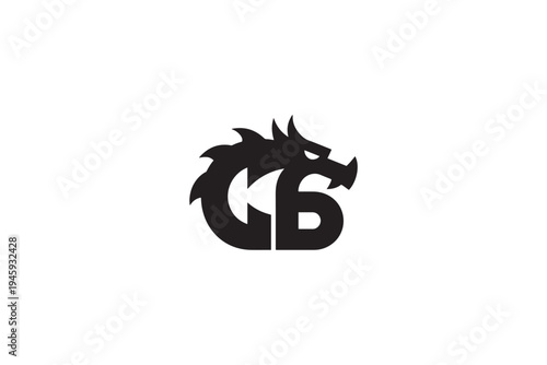 Dragon logo cb initials fierce creature design black silhouette emblem