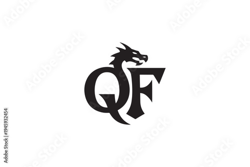 Dragon silhouette logo qf initials fantasy mythical creature emblem symbol art