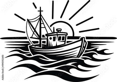 Vintage sailing boat gliding peacefully on calm ocean waters under a radiant sun.