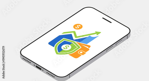 Smartphone with finance app icon displayed.
