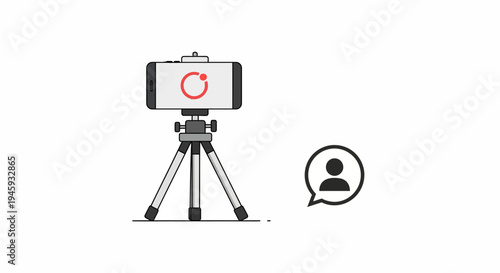 Smartphone on tripod with video recording.