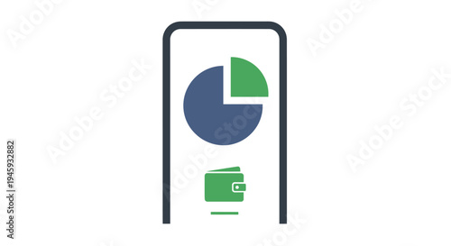 Smartphone screen with pie chart and money.