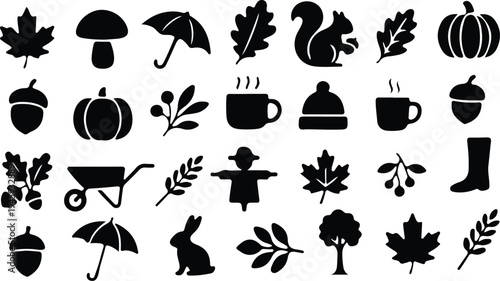 hand drawn autumn season spring black icons silhouette vector illustration design art