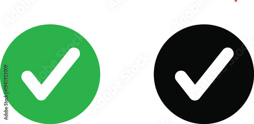 Two contrasting checkmark icons in green and black circles indicating approval or confirmation Vector