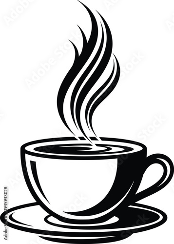 A steaming cup of coffee on a saucer with rising vapor
