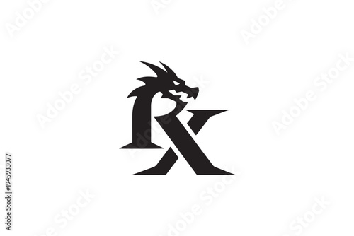 Dramatic dragon rx logo design fiery mythical creature symbol