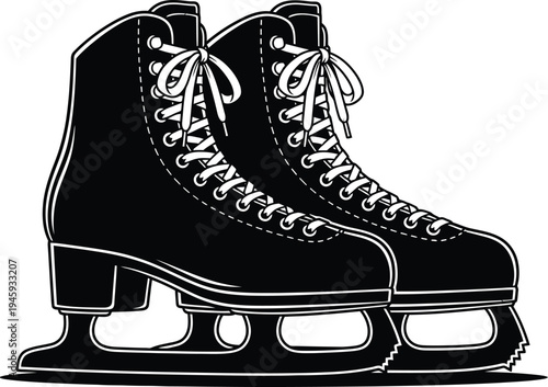 Classic black ice skates with laces and metal blades ready for winter sports