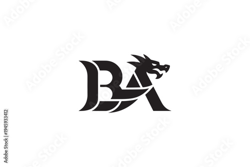 Dynamic ba logo design featuring an integrated fierce dragon head and stylized letterforms