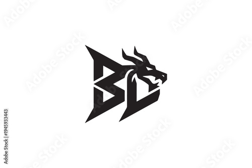 Dynamic bd logo design featuring a fierce dragon head integrated with bold letterforms