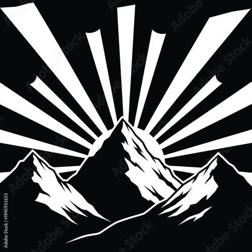 Radiant sunburst illuminating twin mountain peaks against a dark sky