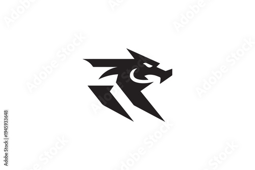 Dynamic black dragon head logo design for brands and gaming enterprises