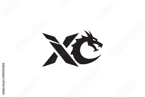 Dynamic black dragon logo design merging with sharp 'xc' letterforms symbol