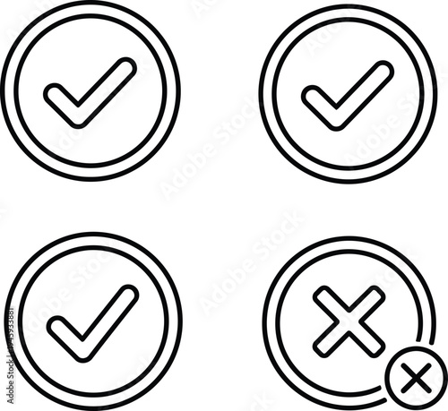 Four circular icons displaying checkmarks and crosses inside double-ringed borders Vector