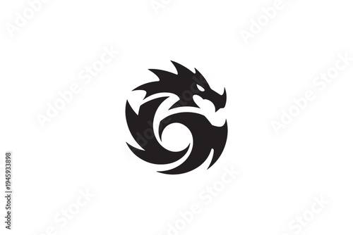 Dynamic black dragon logo design symbolizing power and strength for branding