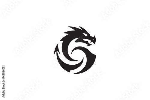 Dynamic black dragon symbol logo with swirling motion represents power and mystery