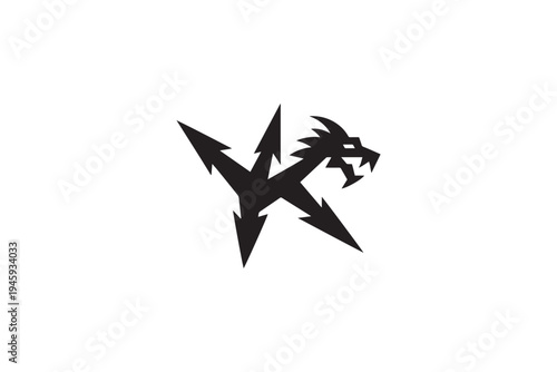 Dynamic black dragon symbol logo design powerful mythical creature emblem art