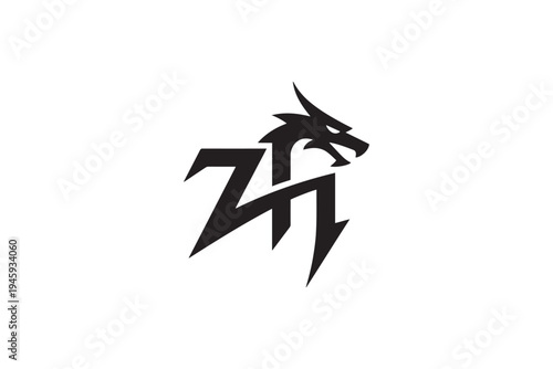 Dynamic black dragon z h logo design symbolizing power and mythical energy
