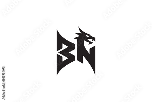 Dynamic bn logo featuring a fierce dragon head incorporated into bold letterforms