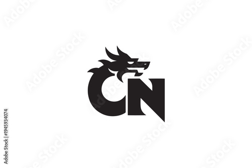 Dynamic cn logo featuring a fierce dragon emblem for bold branding and gaming