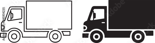 Delivery truck silhouette & outline set isolated on transparent background