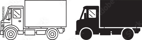 Delivery truck silhouette & outline set isolated on transparent background