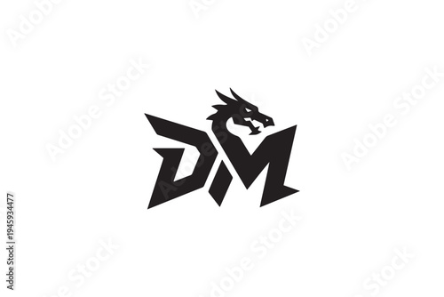 Dynamic dm logo featuring a fierce dragon head design