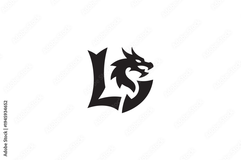 Fototapeta premium Dynamic dragon head design integrated into a stylized letter d logo mark