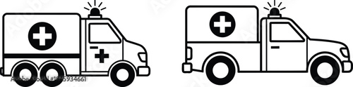 Two ambulance vehicles depicted in simple black and white line art style Vector